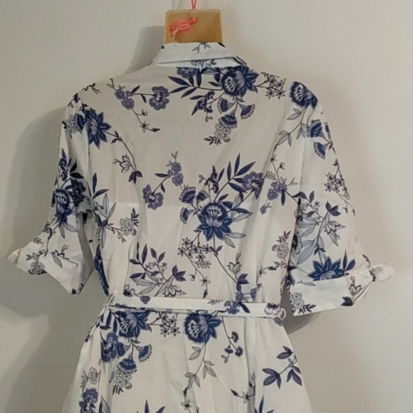 Blue White Floral Ethereal Fairy Lightweight Cotton Garden Milkmaid Shirt dress - Picture 6 of 13
